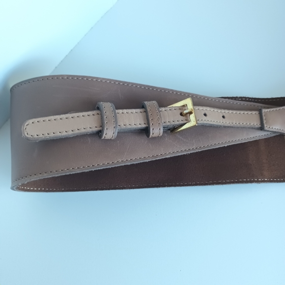 M&S X Twiggy Waist Belt Large Light Brown Leather Double Buckle 34 - 36.5 inch - Picture 2 of 7